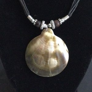Gold-Tone Shell Pendant Necklace with Bead Accents